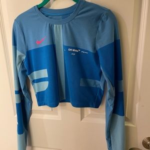 Off White x Nike Easy Run Long Sleeve Cropped Top in Blue (size: medium)